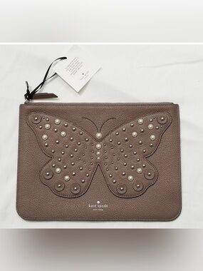 NWT - Kate Spade Taupe Studded Butterfly Leather Wristlet